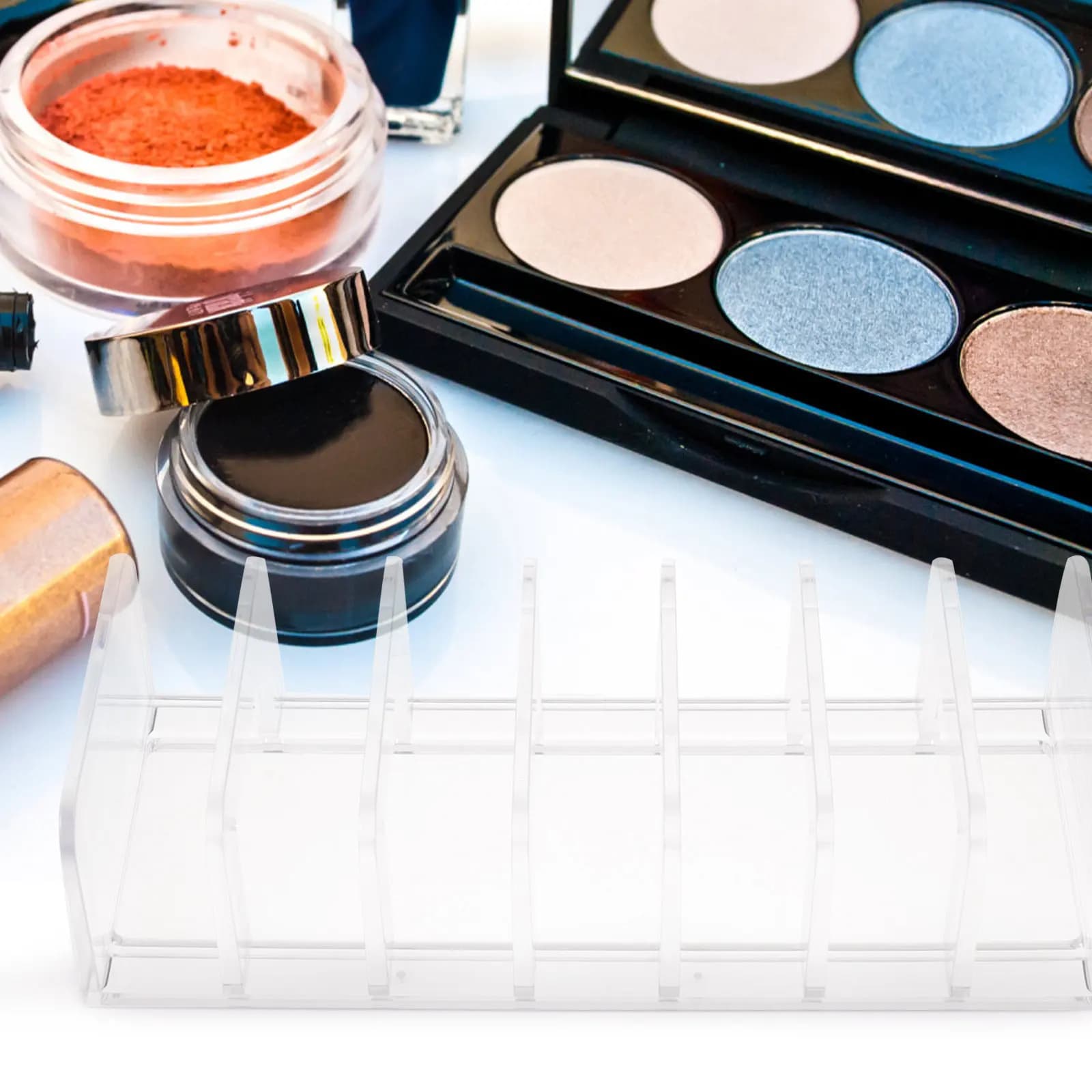Organizer Trasparente per Ombretti con 7 Scomparti, Porta Palette per Trucco da Toeletta e Scrivania