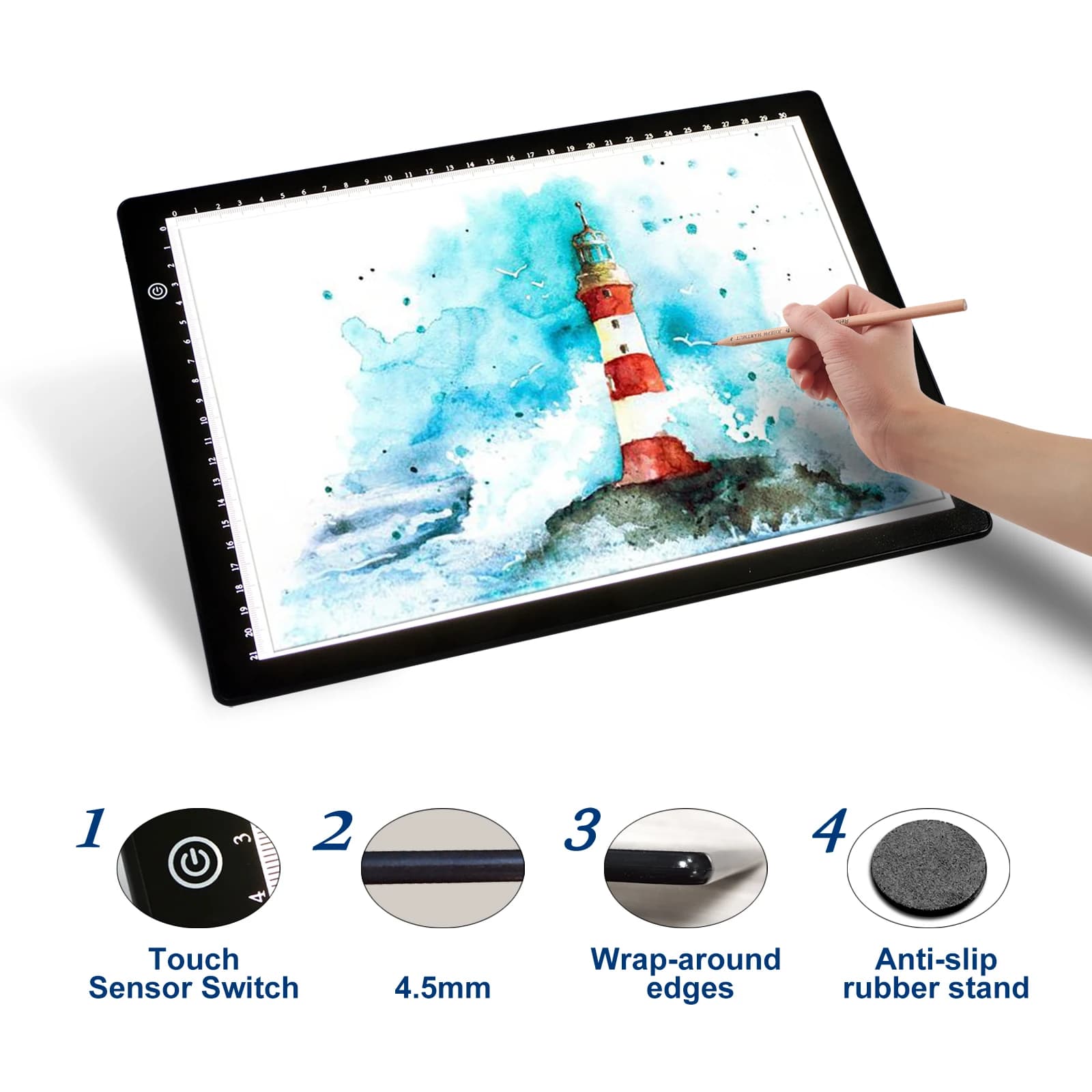 A4 Light Pad 3 Levels Adjustable Brightness Type-C USB Power Cable Tracing Light Box for Diamond Painting Drawing