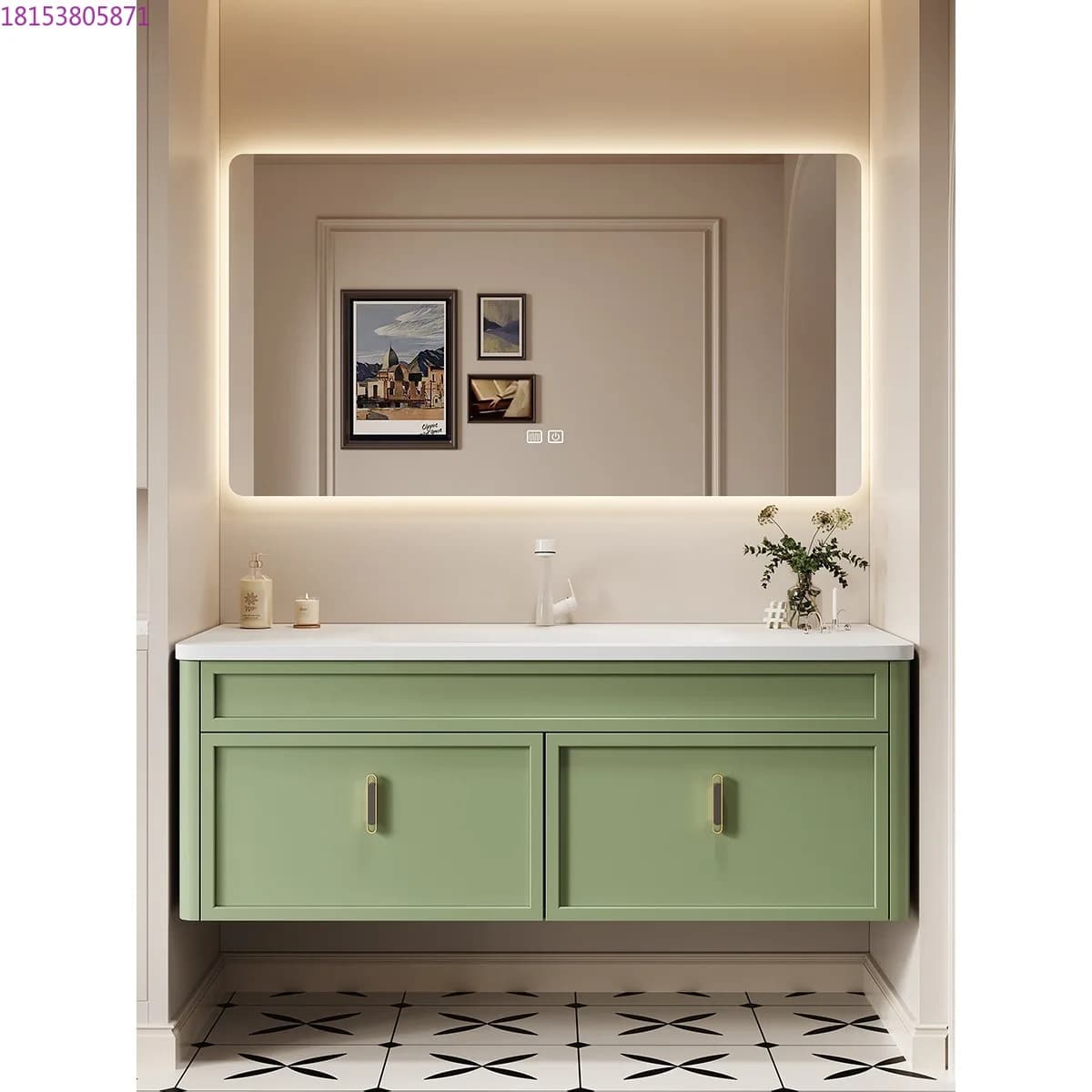Mobile da bagno di lusso leggero senza cuciture in ardesia con lavabo integrato in Corian francese