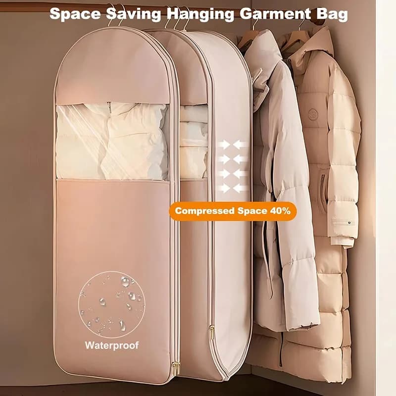 Space Saving Garment Bag With Self Compression Zipper For Hanging Clothes,Closet Organizers Dust Cover Clothes Bag For Down Coat