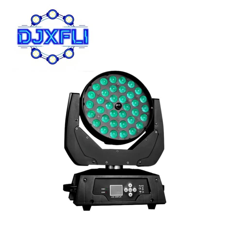 Faro mobile LED RGBWA+UV 36x18W con zoom per palcoscenico, feste, KTV - Luce da discoteca con dimensione del fascio regolabile e cambio colore per spettacoli di illuminazione