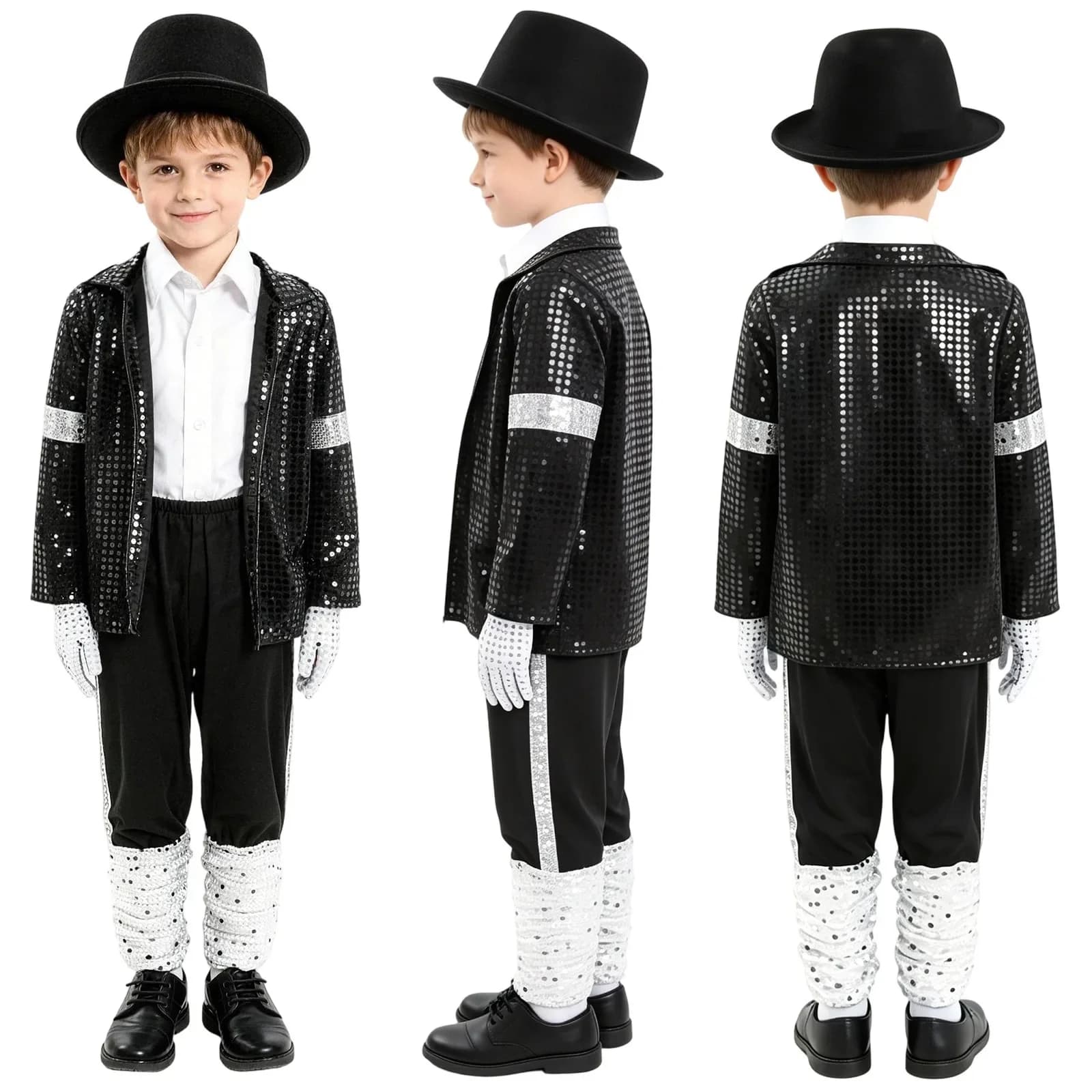 Boys 70s 80s Pop Rock Superstar Costume Jackson Moonwalk Retro Clothes Set for Halloween Cosplay Stage Performance Dance Outfits