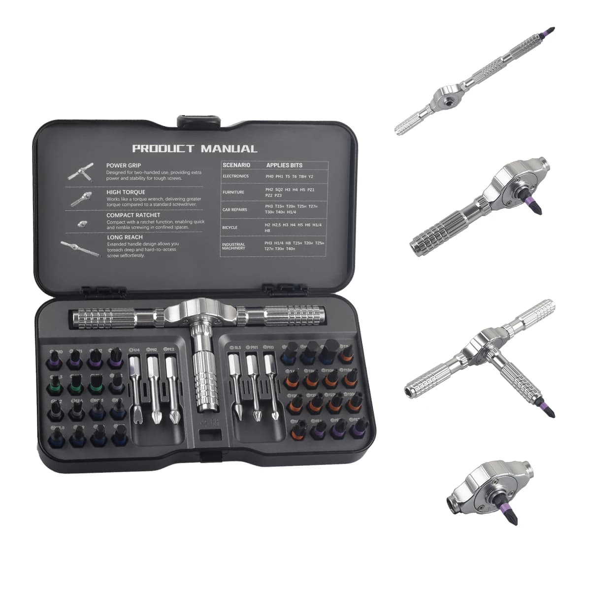 40 In1 Ratchet Set Detachable T Complete Screwdriver Bit Portable Repair Kit Toolbox Tool Box Handle for Furniture DIY Computer