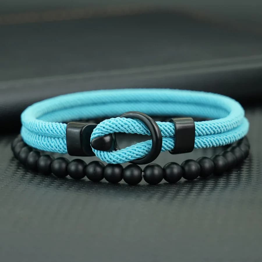 Alla moda 2 pezzi perline cavo braccialetto set uomo fatto a mano lavorato a maglia bilayer milan corda opaca perline braccialetto estivo fascino hombre accessori