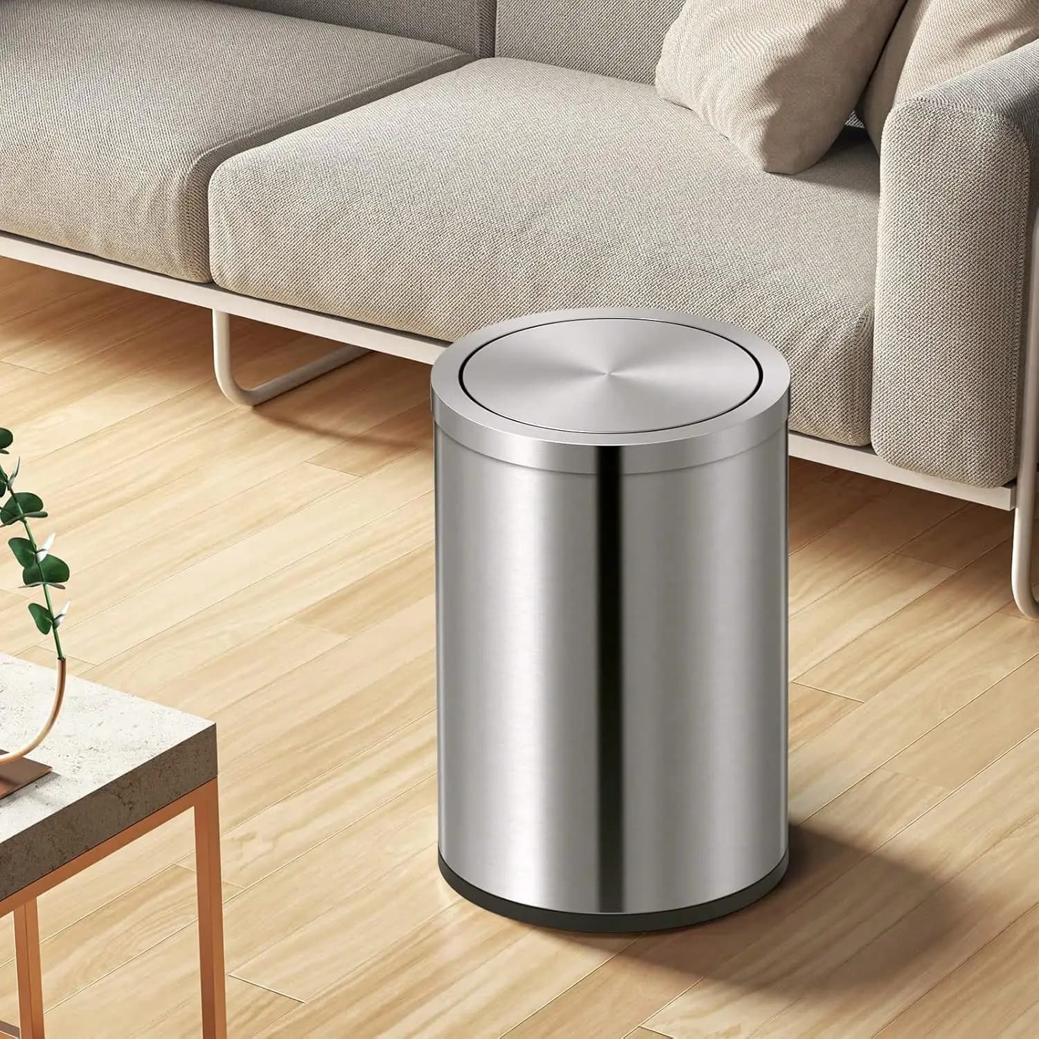 Carino mini cestino da scrivania in acciaio inossidabile con coperchio a battente, contenitore per rifiuti in metallo da 0,4 galloni/1,5 litri per piano di lavoro.