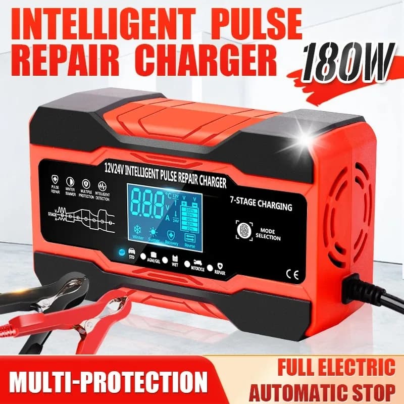 Caricabatteria per auto completamente automatico 12V 10A/24V 5A riparazione a impulsi di ricarica rapida intelligente a 7 stadi per Display LCD al piombo bagnato in GEL AGM