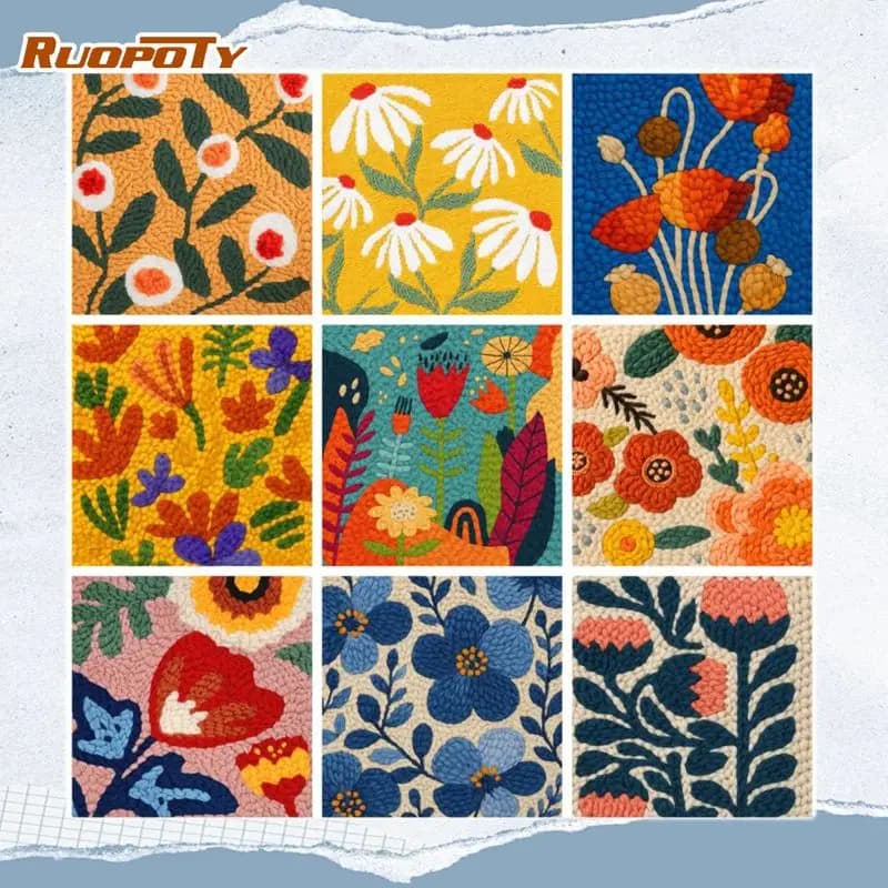 RUOPOTY Framed Flower Branch Punch Needle Kits Abstract Diy Gift Flower Punch Needle Kits Adults Beginner Art Supplies Diy Craft