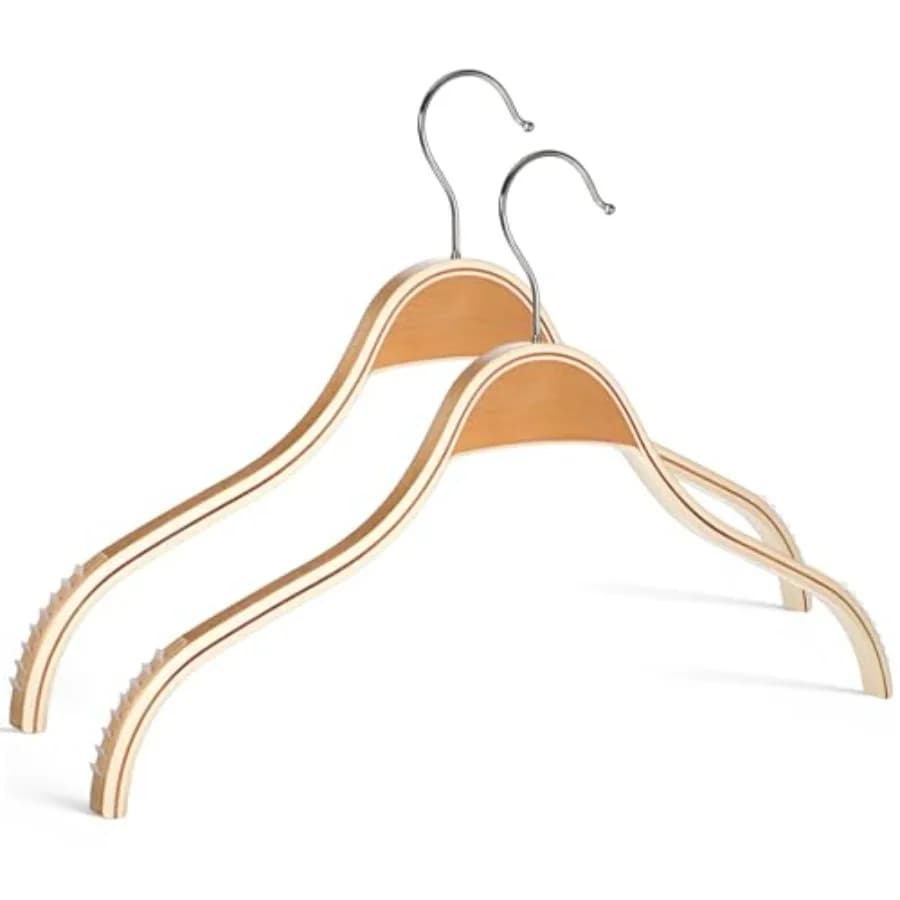 Organizzazione e stoccaggio nell'armadio: appendiabiti in legno di faggio naturale, 14,5 pollici, marrone chiaro, design antiscivolo per camicie, vestiti