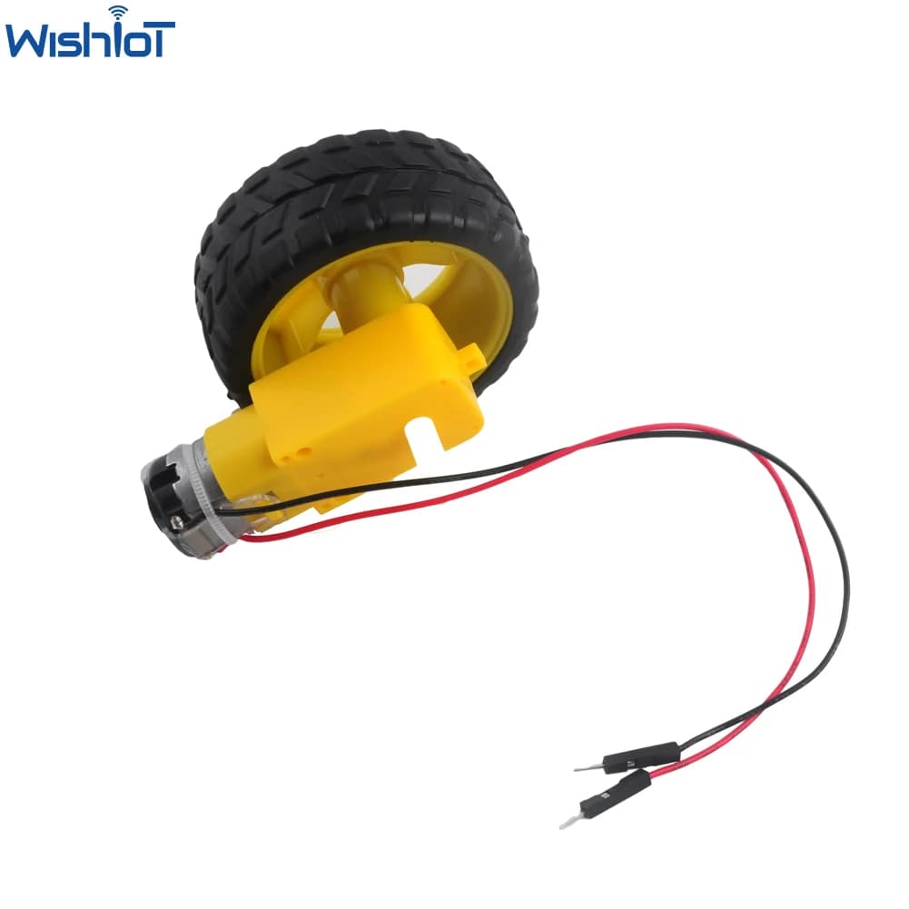 DC3-6V 1:48 TT Motor Dual Shaft 200RPM transmission with male connection cable to weld AM + tire wheel for Robot for smart car Arduino