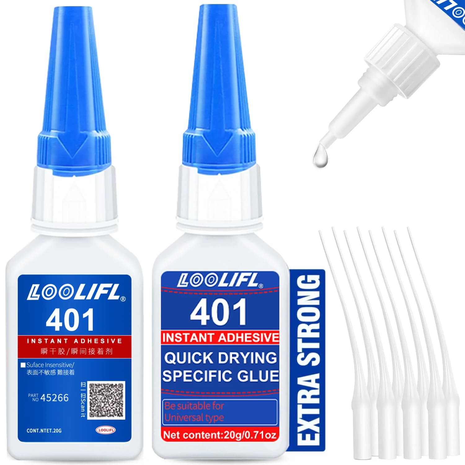 Brand new super cyanacrylate glue 401 updated, instant drying in 5 seconds, waterproof, stable and versatile bonding tool.