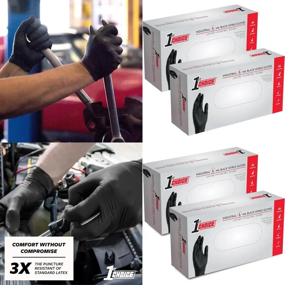 Guanti in Nitrile Monouso, Senza Lattice, Neri, 6 Mil, Adatti per Uso Industriale, Meccanico, Pulizie e Automotive
