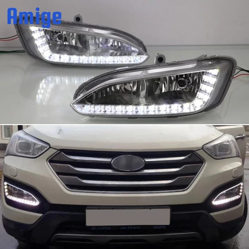 Luce di marcia diurna a LED per Hyundai Santa Fe IX45 2013-2015 Plug & Play Impermeabile 12V Lampada fendinebbia Decorazione Paraurti Luce LED DRL