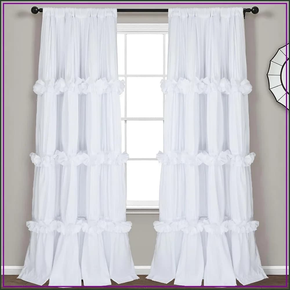 Thermal Blackout Curtains 54x84, Boho Ruched Drapes with Butterfly Flowers, 2 Panels, White