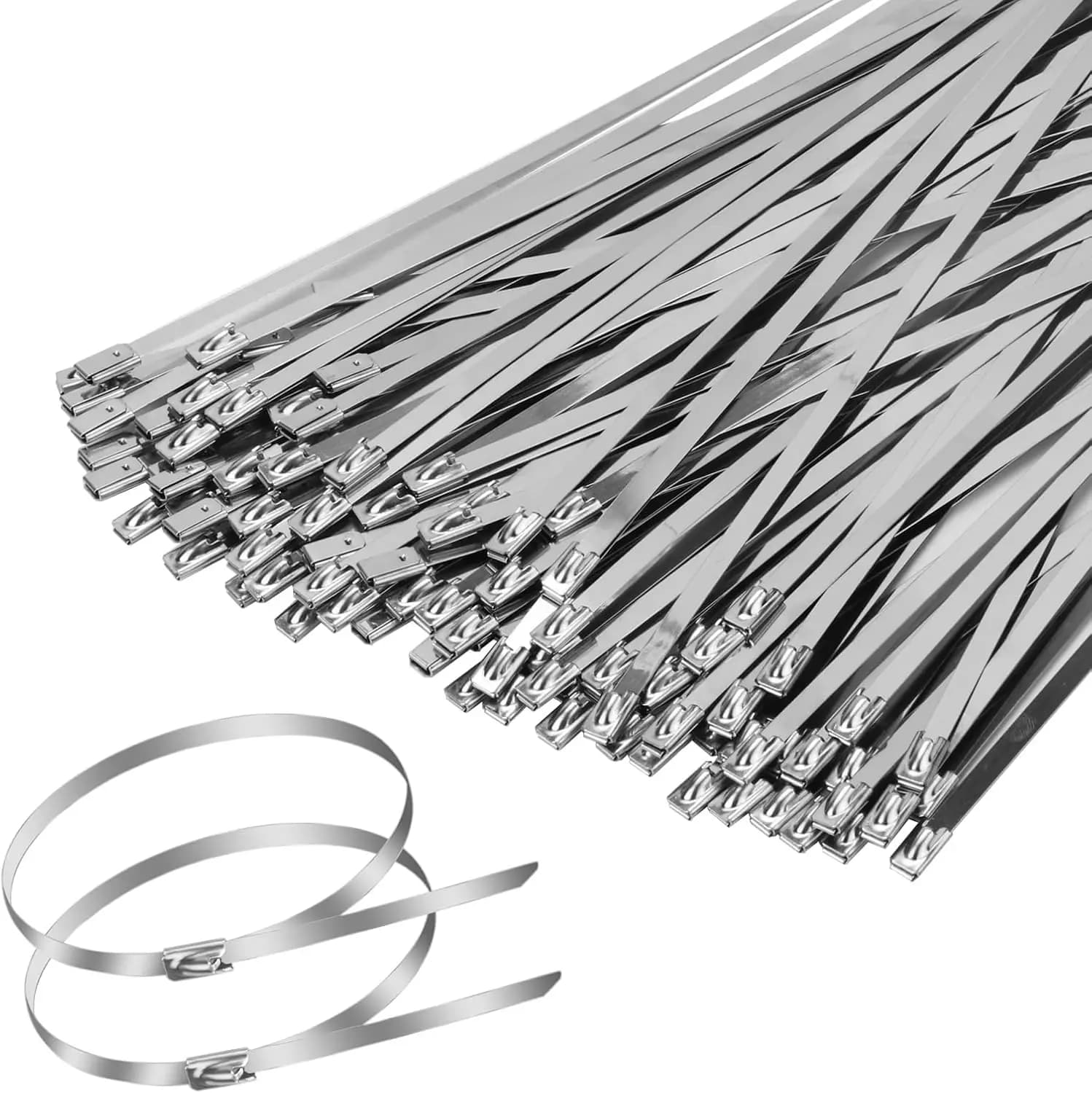100 Pezzi Fascette Autobloccanti in Acciaio Inossidabile 304 da 30 cm, Resistenti per Esterni, Multiuso, per Avvolgimento Scarichi, Recinzioni, Macchinari, Veicoli, Fattorie, Tubi