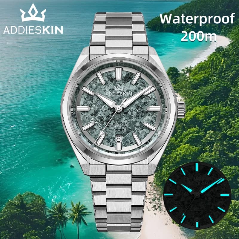 AddiesKIN K006 Orologio da uomo Vetro zaffiro BGW9 Luminoso 20Bar Impermeabile Ice Crystal Quadrante in titanio 9015 Orologio meccanico automatico