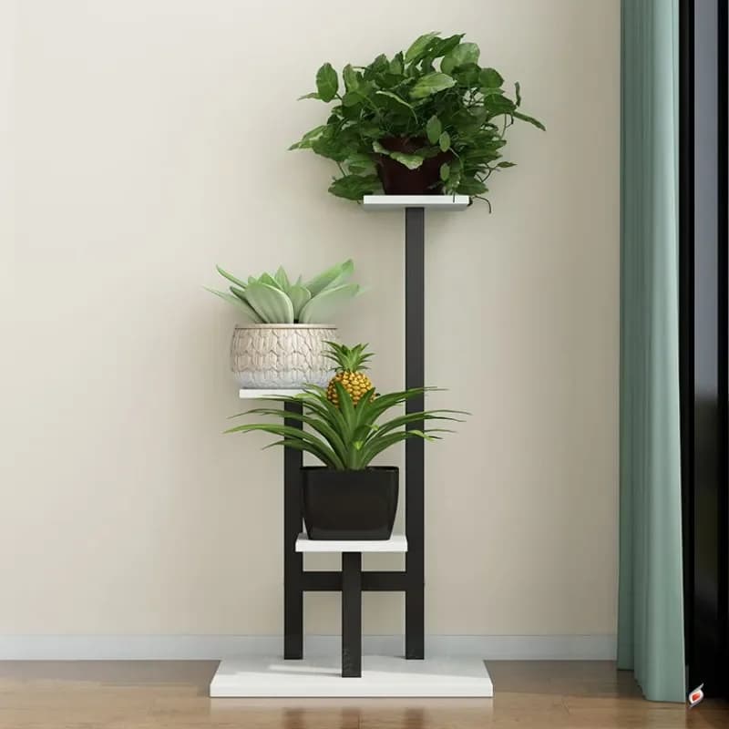 Iron Flower Stand - Multiple Flower Pot Holder, T-shape Plant Rack - Storage Shelf - Home Balcony Garden Decoration