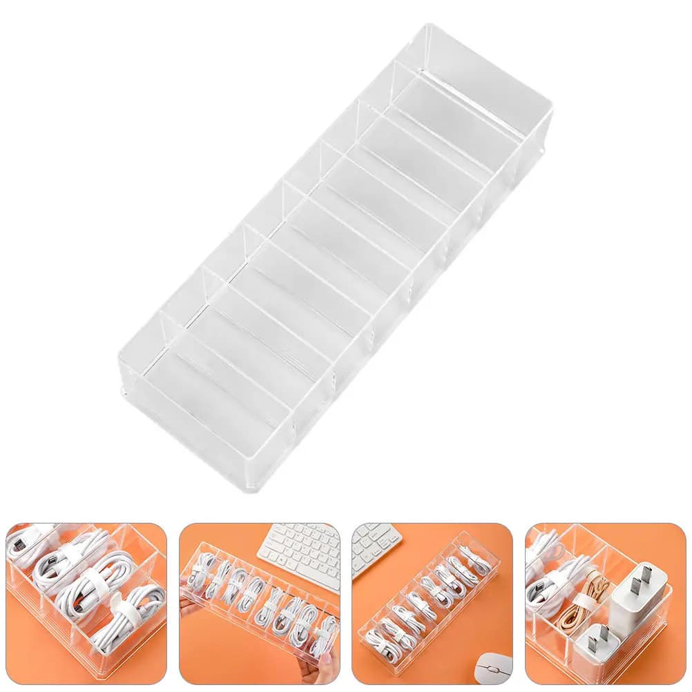 Scatola di gestione cavi in plastica da 1 pezzo, organizer da scrivania a 8 scomparti per cavi dati, cavi di ricarica USB, salvaspazio compatto
