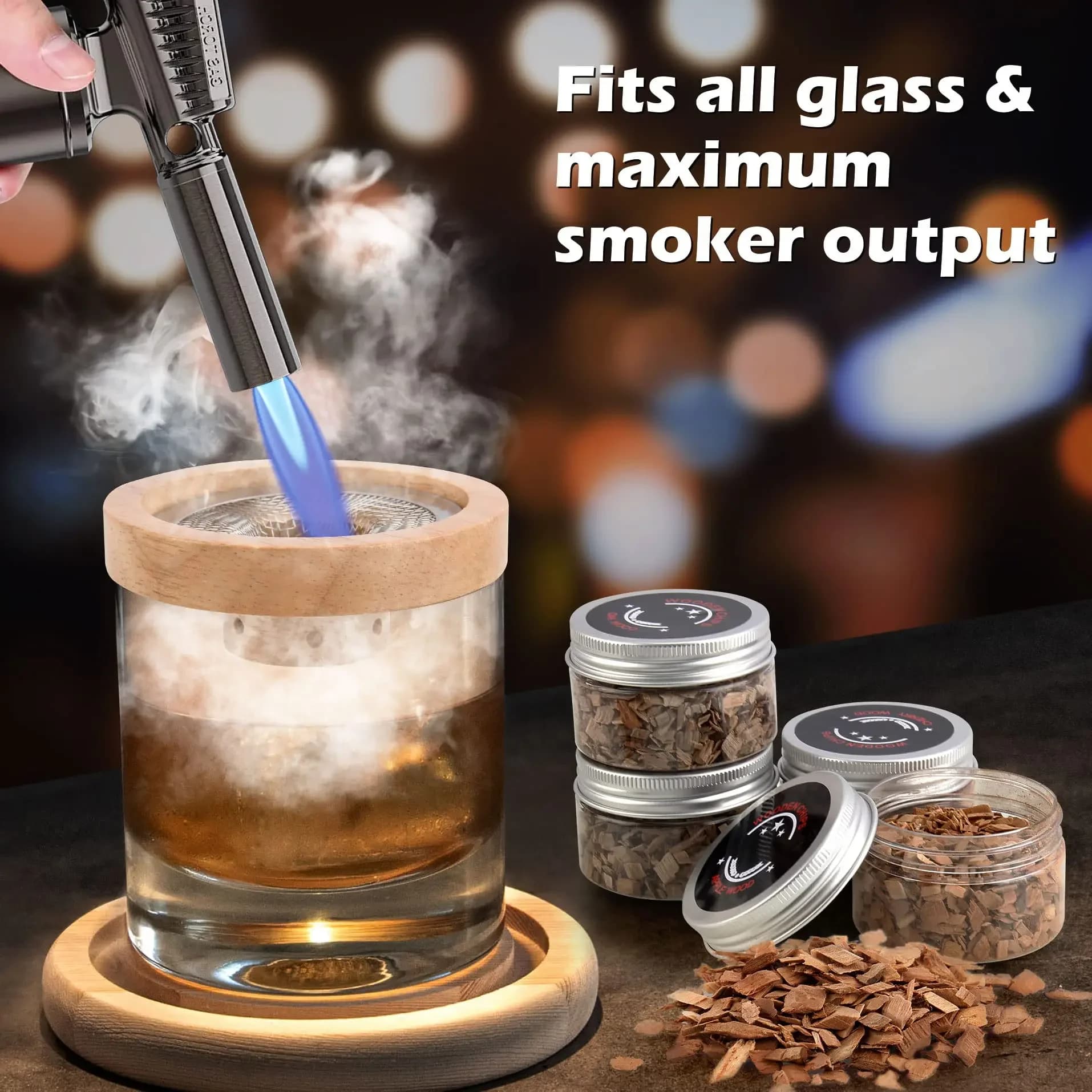 Cocktail Smoker Set Bar Wooden Smoked Wood Hood Whiskey Smoking Wood Chips Box Cocktails Infuser Kit Kitchen Accessories
