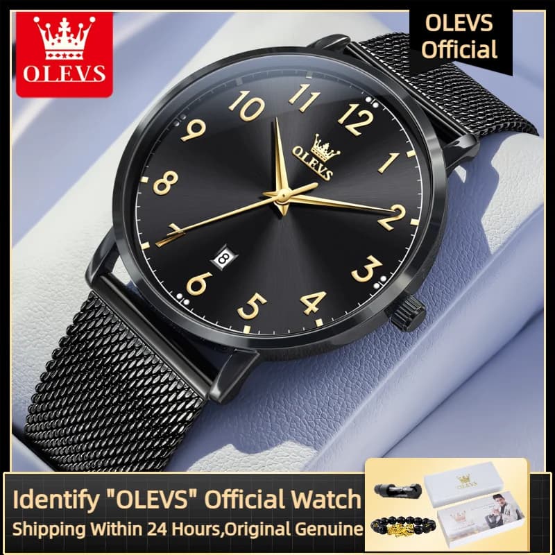 OLEVS 5653 Men's Quartz Watch Casual Sports Men's Wristwatch Waterproof Leather Strap Man Hand Clock
