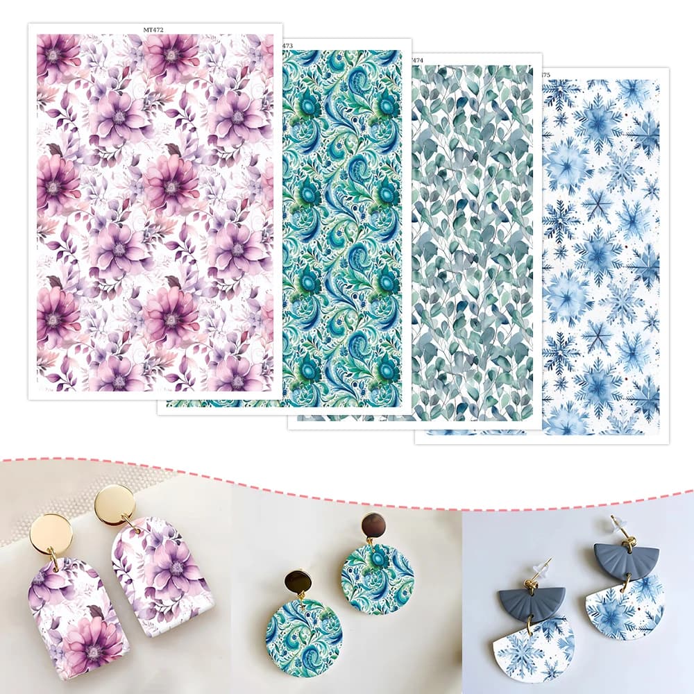 2025 New Polymer Clay Transfer Paper Swirl Flower Snowflake Mixed Pattern Water Soluble Disposable Stickers Diy Jewelry Earring