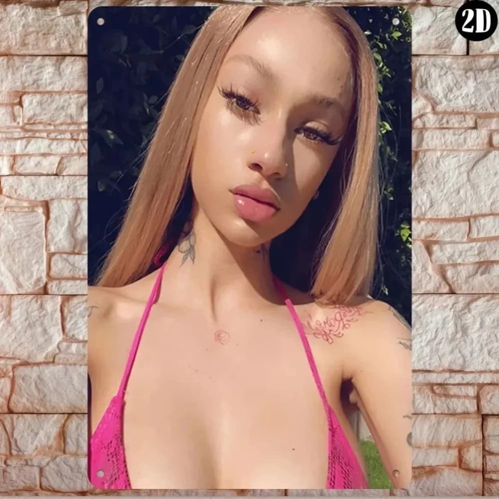 Bhabie Metal Poster 12x8 pollici, targa in metallo incorniciata, decorazione 2D piatta a tema pop culture per casa e ufficio, design bikini rosa