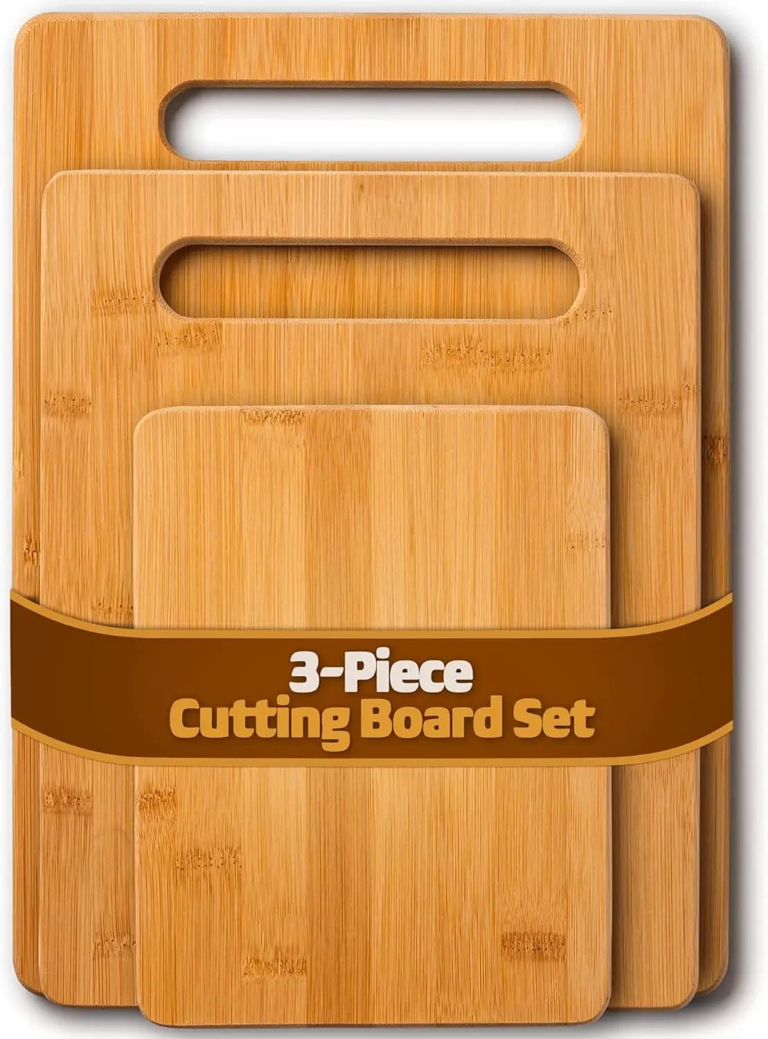 Bamboo Cutting Boards for Kitchen - Set of 3 Reversible Wood Cutting Boards with Handle, Large Medium Small Chopping Boards for