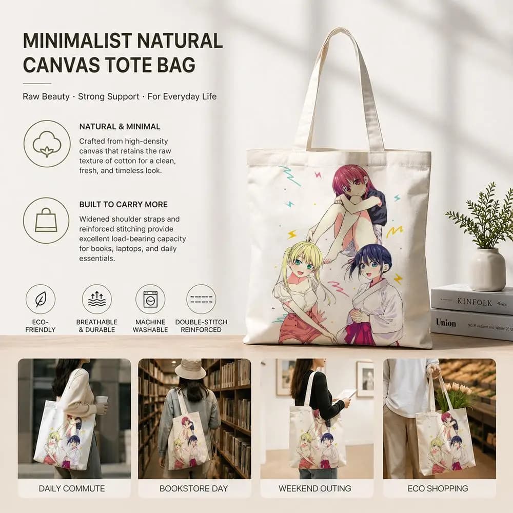 Borse portaoggetti Anime K-Kanojo mo Kanojo in tela di cotone ecologica, leggere e pieghevoli per viaggi, lavoro, shopping, spiaggia, palestra