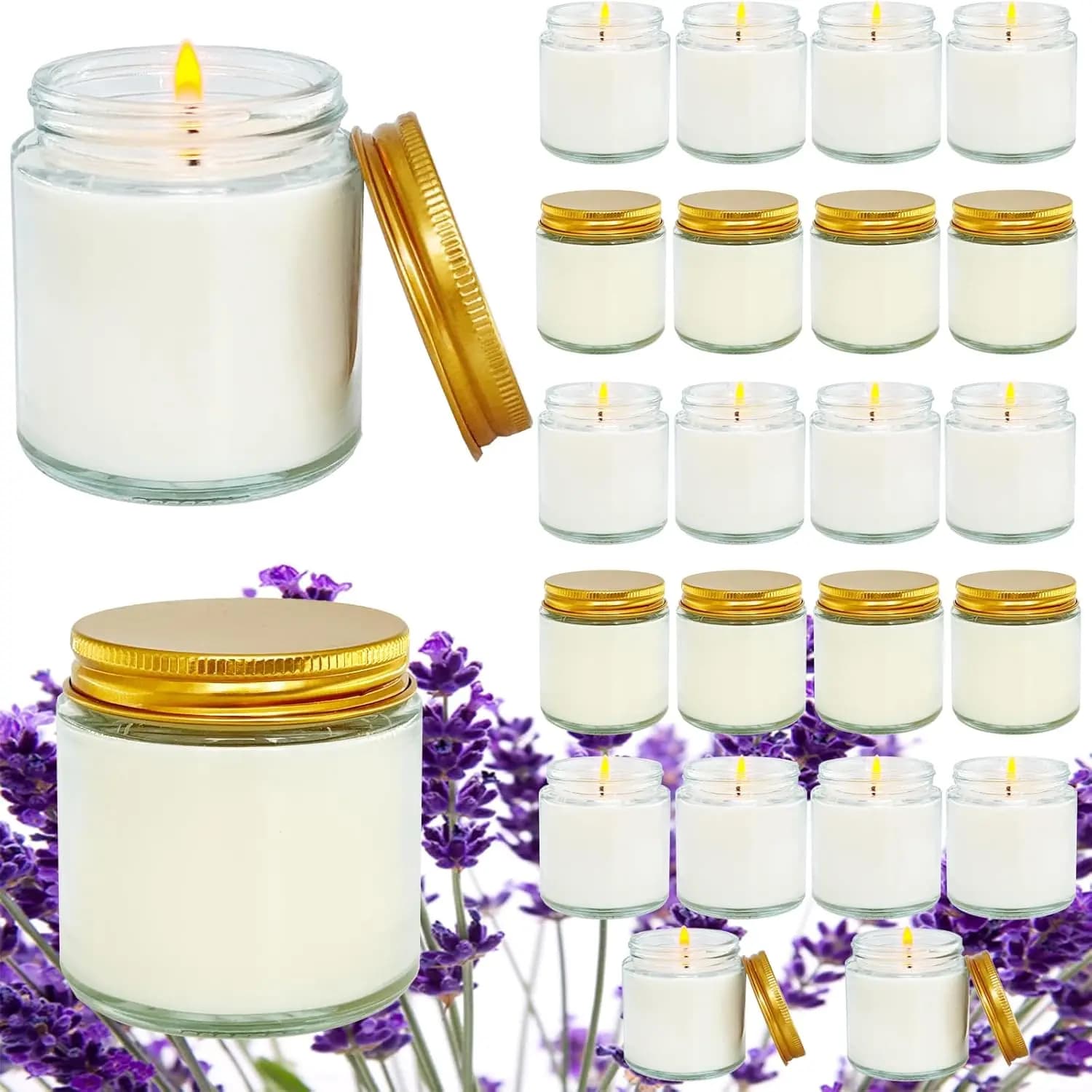 Set of 24 Mini 4 Oz Bianche Soy Candles, Lavender Scenters, for Aromatherapy, Reduction of Stress and Gifts