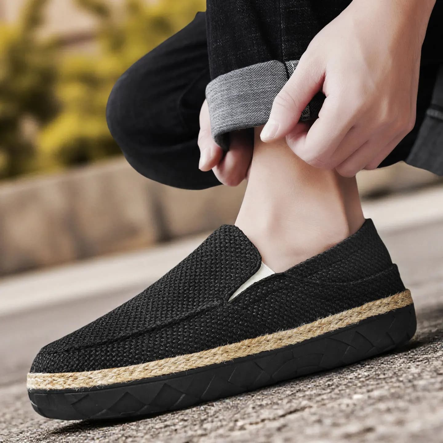 Linen men's shoes - Lazy casual loafers - One-piece slip-on flat-bottomed shoes - Breathable fisherman shoes
