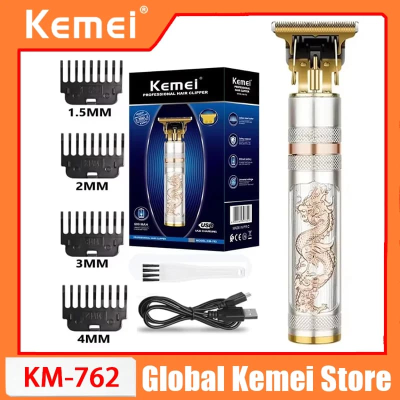 Tagliacapelli in metallo Kemei KM-762 per uomo, tagliacapelli professionale per barba, macchina elettrica per tagliare i capelli ricaricabile