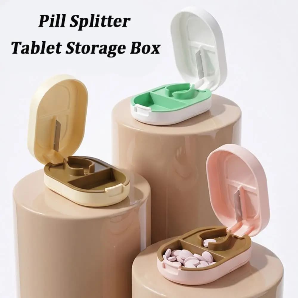 New 2-in-1 Pill Cutter Portable Pills in Half Pill Splitter Dustproof Tablet Storage Box Small or Large Pills