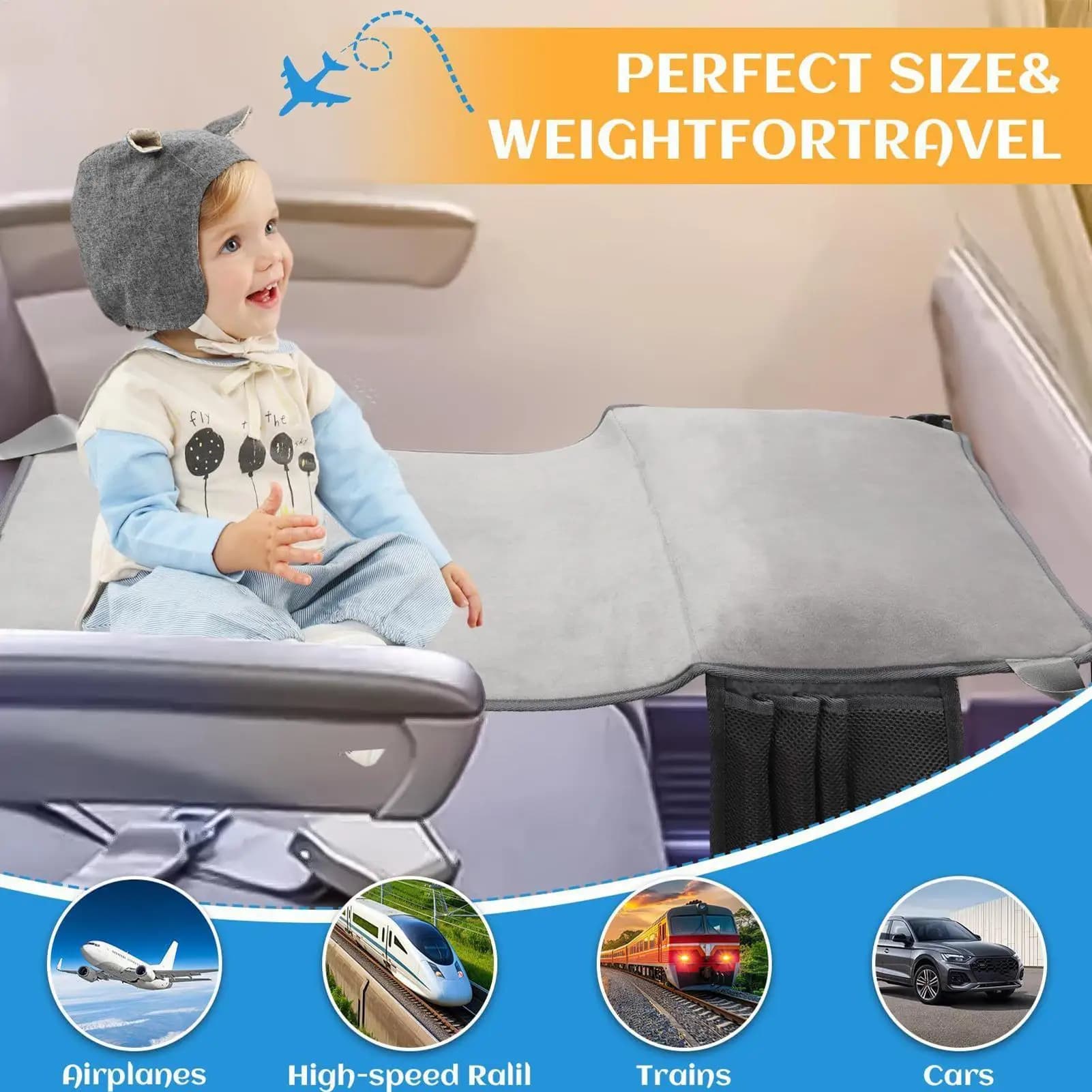 Lettino per aereo per bambini Poggiapiedi per sedile per volo aereo Prolunga per sedile per letto per bambini portatile comoda e multifunzionale per aereo di volo