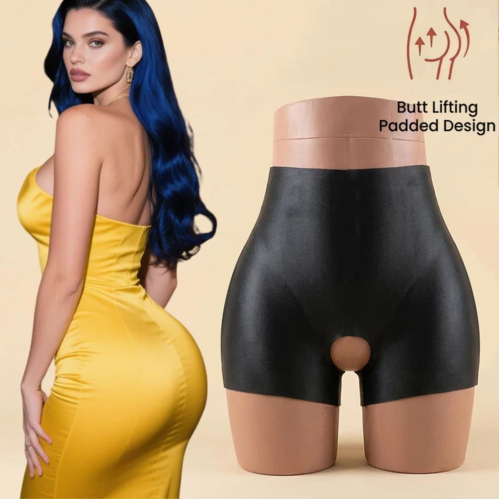 Women Silicone Butt Lifting Open Crotch Shorts Push Up Padded Panty, Hip Enhancer Shapewear for Drag Queen Underwear