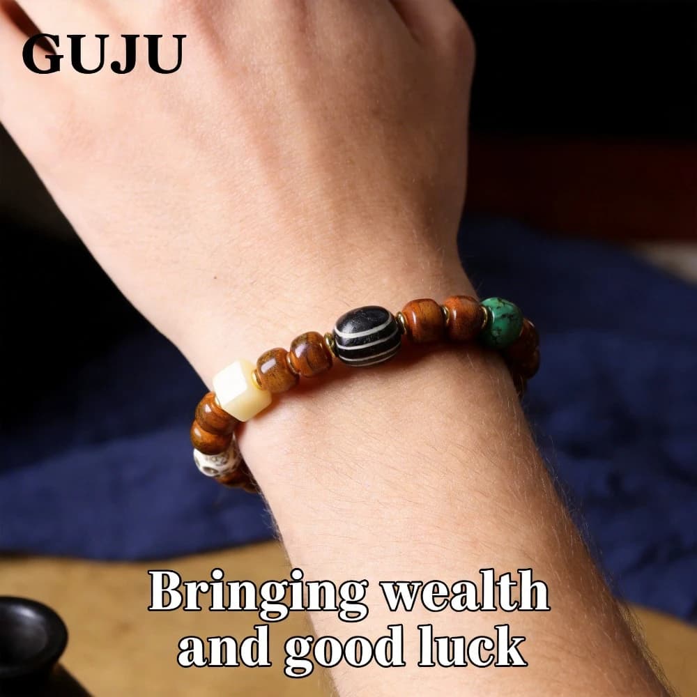 Tibetan Yak Bone Cracked Barrel Bead Bracelet Dzi Bead Antler Ethnic Style Hand String Gifts