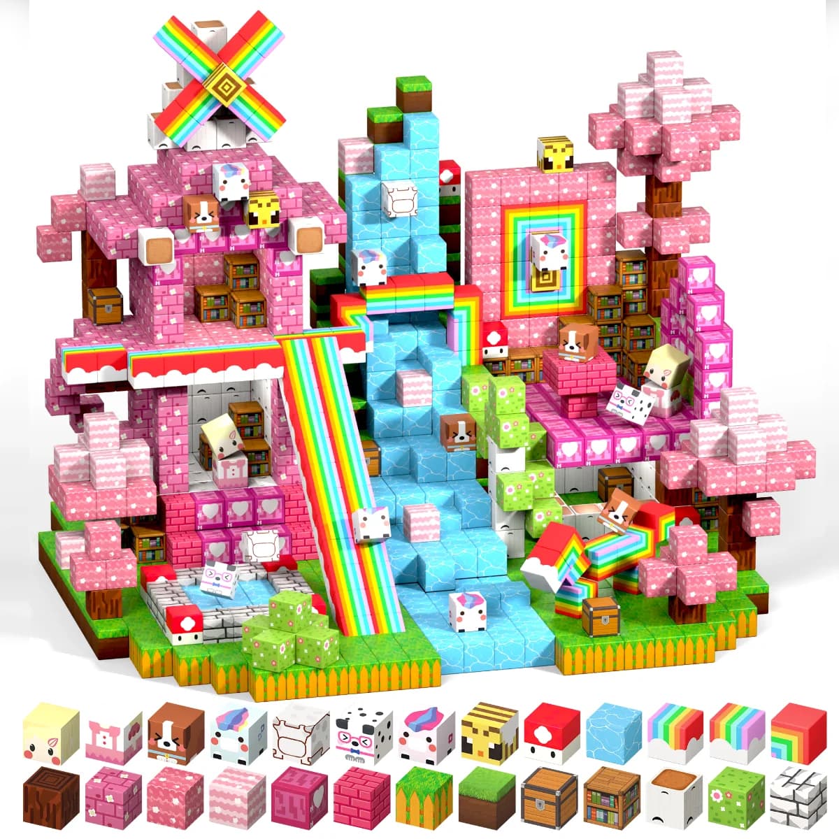 New Magnetic Building Blocks Pink Rainbow Paradise Brick Cube STEM Education Sensory Best Toy Set Gift for Boy Girl Children