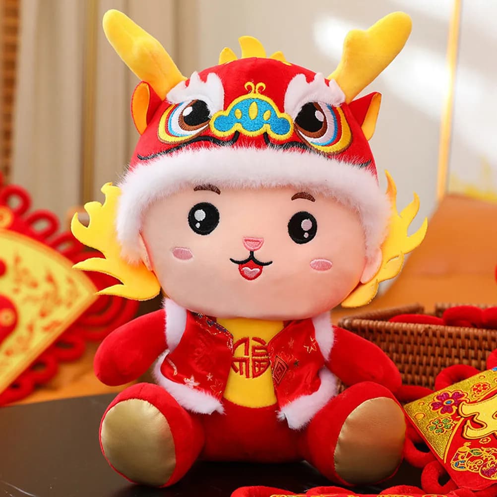 Peluche a Forma di Drago, Mascotte Cartoon per Decorazione Casa, Auto, Divano, Regalo di Capodanno