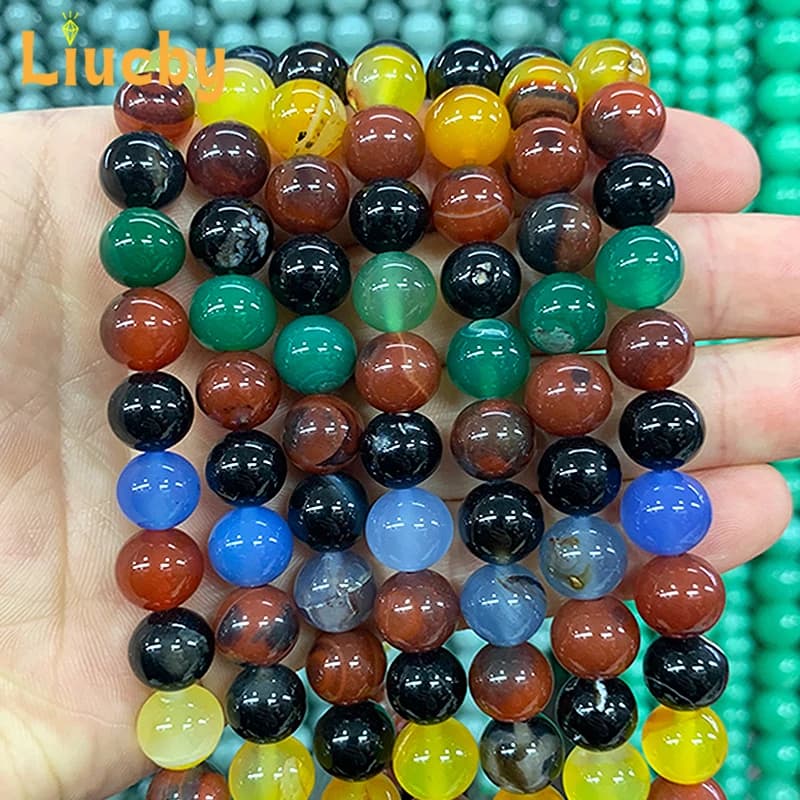 Per la creazione di gioielli Pietra naturale Colore misto Agate Perline colorate lisce Braccialetti con ciondoli fai da te copricapo 15 "Strand 4/6/8/10/12/14mm