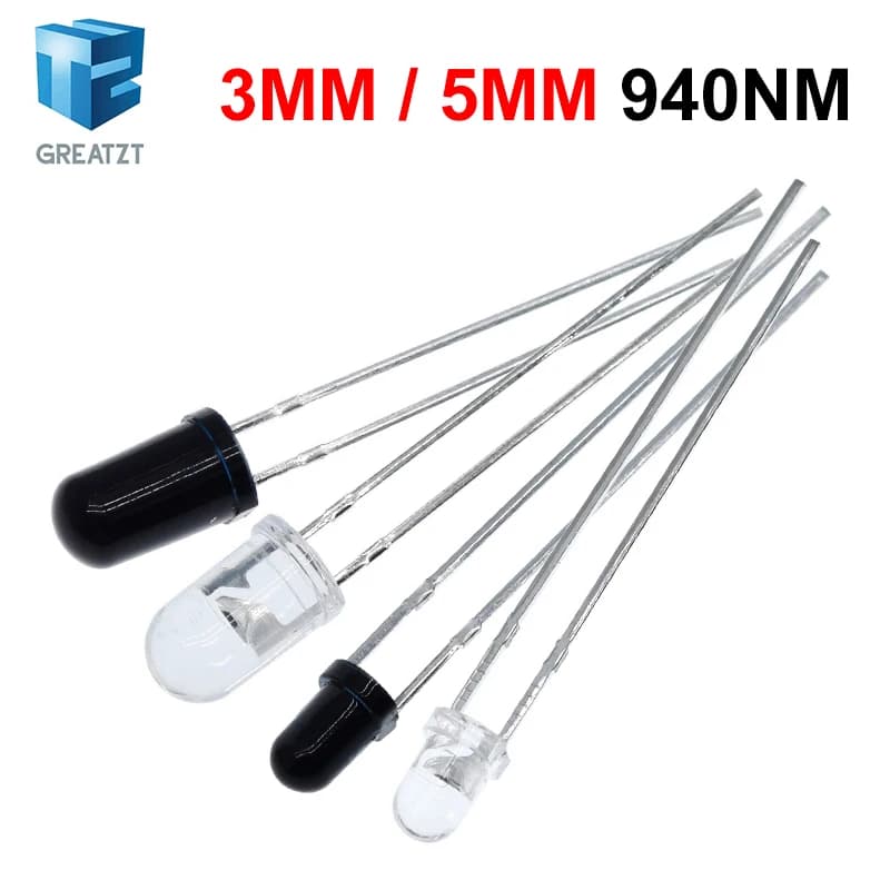 GREATZT 10/20/50pcs 3mm 5mm 940nm LEDs Infrared Emitter and IR Receiver Diode Diodes 301A for arduino
