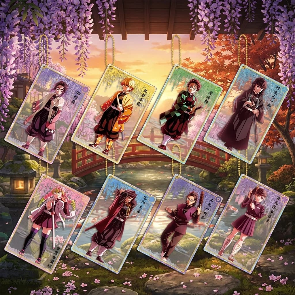 Demon Slayer Kimetsu no Yaiba Arco del Castello Infinito Portacarte Trasparente con Catena e Fibbia 901-912 Doppio Strato Anime Game