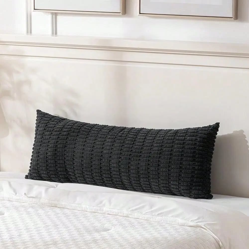 Fodere per cuscini decorativi lunghi neri Homi 14x36 pollici per letto, divano, camera da letto, panca, in morbido velluto a coste rettangolare tinta unita