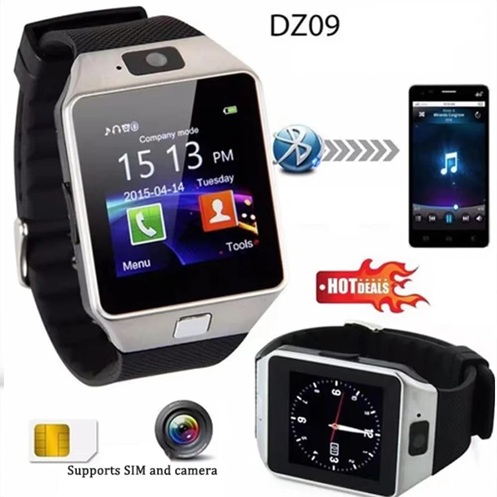 DZ09 Smart Watch touch screen con fotocamera Orologio da polso multilingue SIM Card Smartwatch per telefono Android IOS Druopshipping