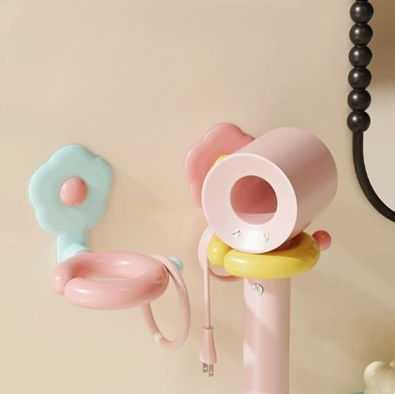 1pc New Flower-Shaped Hair Dryer Holder, Hands-Free Wall-Mounted Stand for Bathroom, Household Hair Dryer Rack