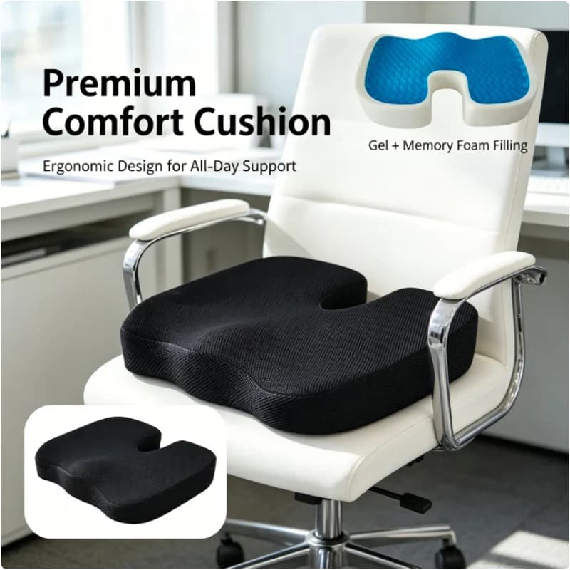 Cuscino Ergonomico in Gel a Forma di U, Ortopedico per il Coccige, in Memory Foam, per Alleviare il Dolore al Coccige, per Casa, Ufficio, Auto, Sedute Prolungate
