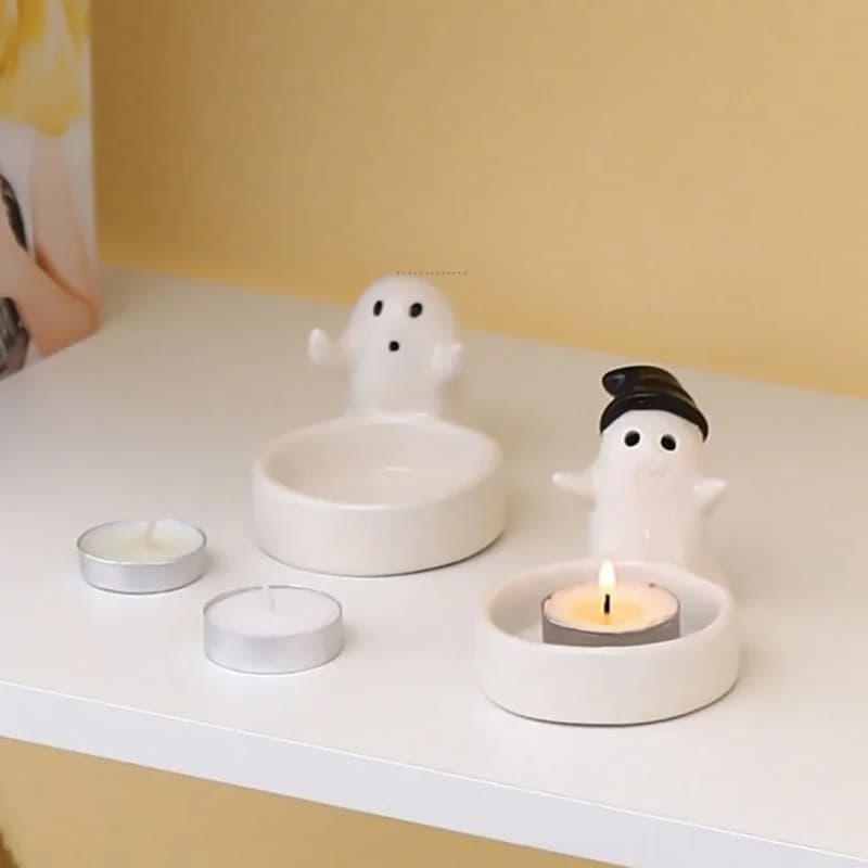 Halloween Ceramic Ghost Candlestick Holder Non-Slip Candle Stand for Spooky Bedroom Party Tabletop Decor Hauntingly Chic Design