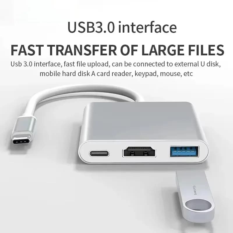 Adattatore 3 in 1 da USB-C a HDMI compatibile, Hub USB-C a HDMI con ricarica per iPhone 15 Series, Laptop e Macbook