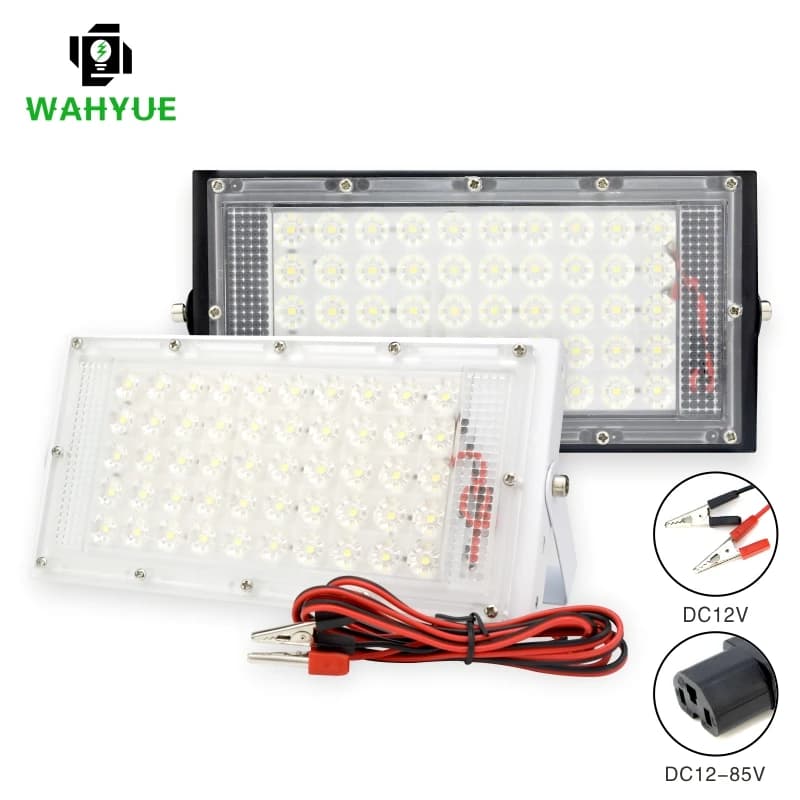 DC 12V-85V 50W Led Luce di Inondazione Proiettore Esterno Faretto 12v Volt Riflettore Led Luce di Sicurezza Portatile Collegare con la Batteria