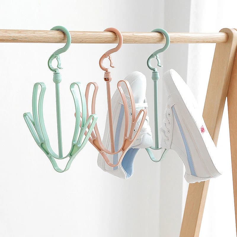 Creative Rotatable Double Hook Shoe Drying Rack Balcony Hanging Shoes Windproof Small Clothes Drying Hanger Shoe Organizer