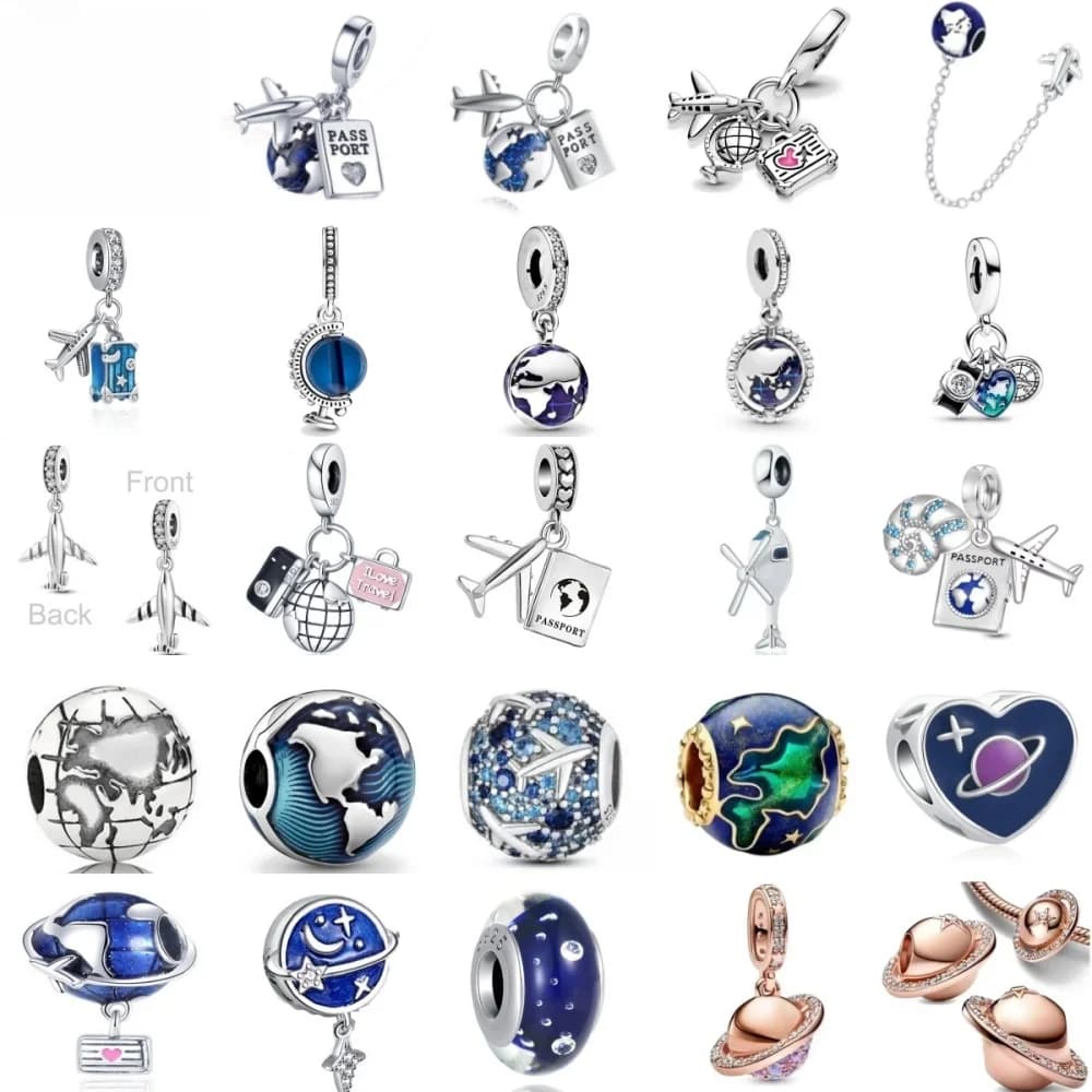 Perlina di fascino pericolosa da viaggio d'amore con palla d'aereo della terra blu in argento 925, adatta per gioielli originali con collana europea
