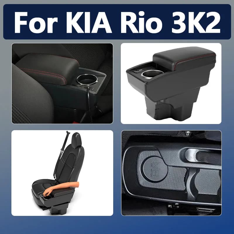 Per Kia Rio3 2011-2016: bracciolo con vano portaoggetti rialzato per K2 X-line, porta bicchieri e accessori per la modifica degli interni
