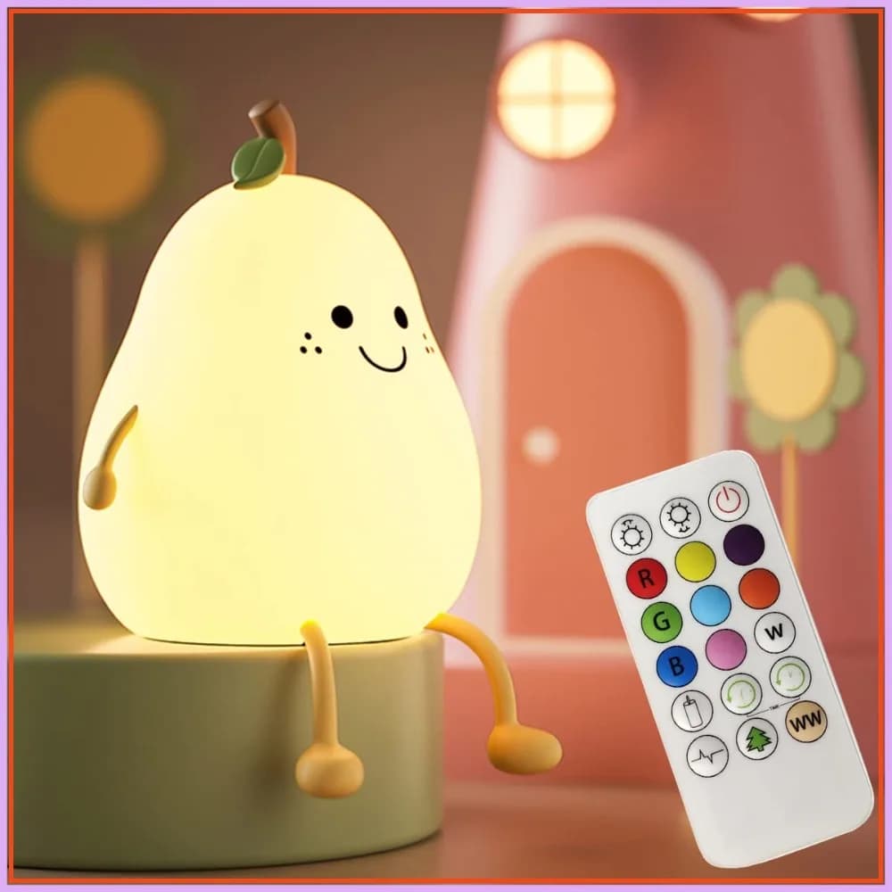 Lampada Notturna a Forma di Pera in Silicone con Telecomando, Luminosità Regolabile, Ricaricabile, Luce Soffusa per Decorazione Camera da Letto